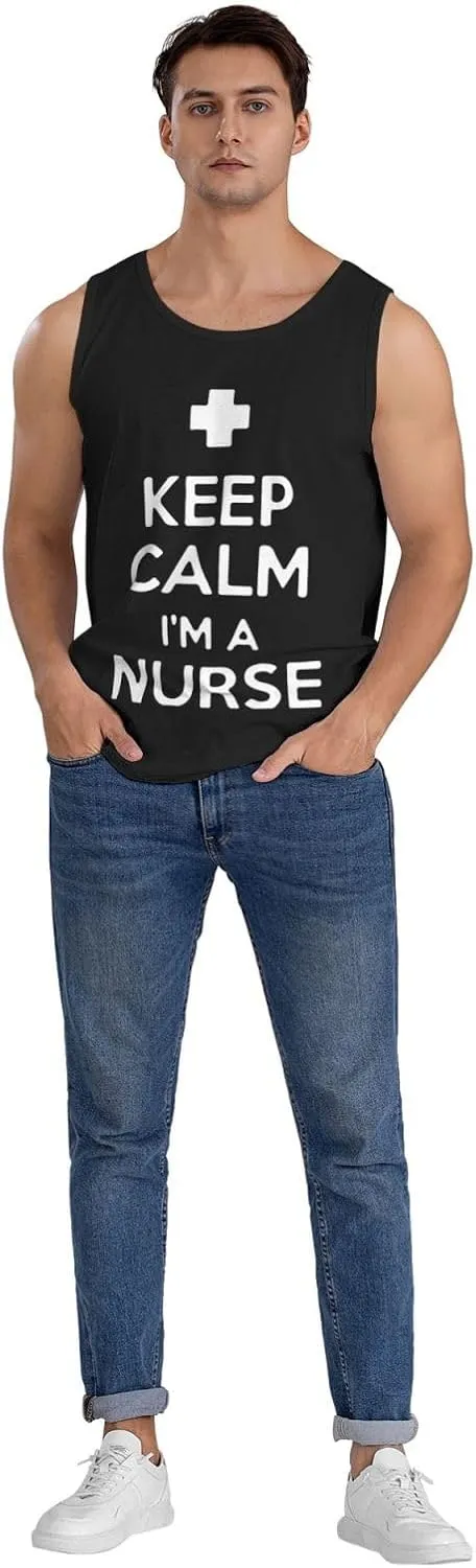 Men's Tank Top Sleeveless Tees Keep Calm I`m a Nurse Quick Dry Sport Shirts Muscle Workout Gym Beach T-Shirts