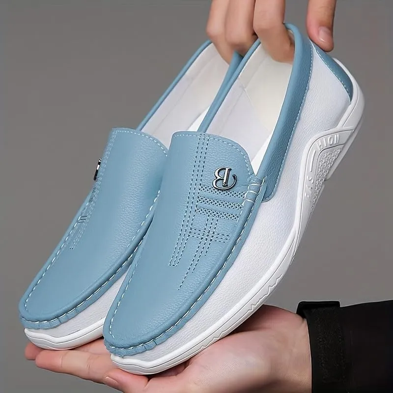 Men's Trendy Color Block Slip On Loafer Shoes, Comfy Non Slip Rubber Sole Casual Durable Walking Shoes, Men's Business Style Footwear