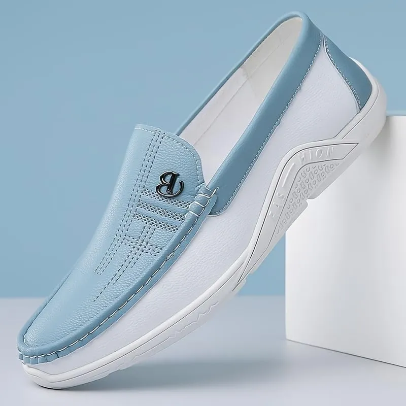 Men's Trendy Color Block Slip On Loafer Shoes, Comfy Non Slip Rubber Sole Casual Durable Walking Shoes, Men's Business Style Footwear