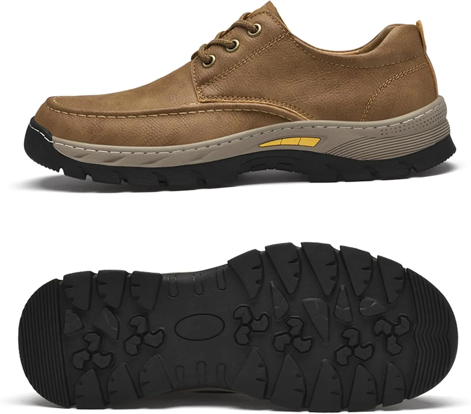 Men's Waterproof Leather Low-Top Hiking Shoes Casual Lace Up Non-Slip Wear-Resistant Thick-Soled Outdoor Walking Sneakers Moccasin Work Shoes