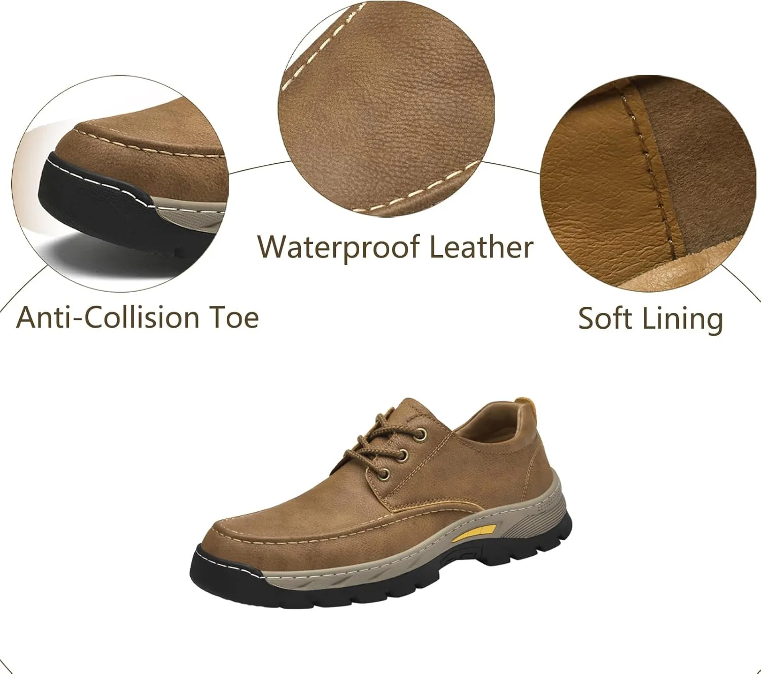 Men's Waterproof Leather Low-Top Hiking Shoes Casual Lace Up Non-Slip Wear-Resistant Thick-Soled Outdoor Walking Sneakers Moccasin Work Shoes