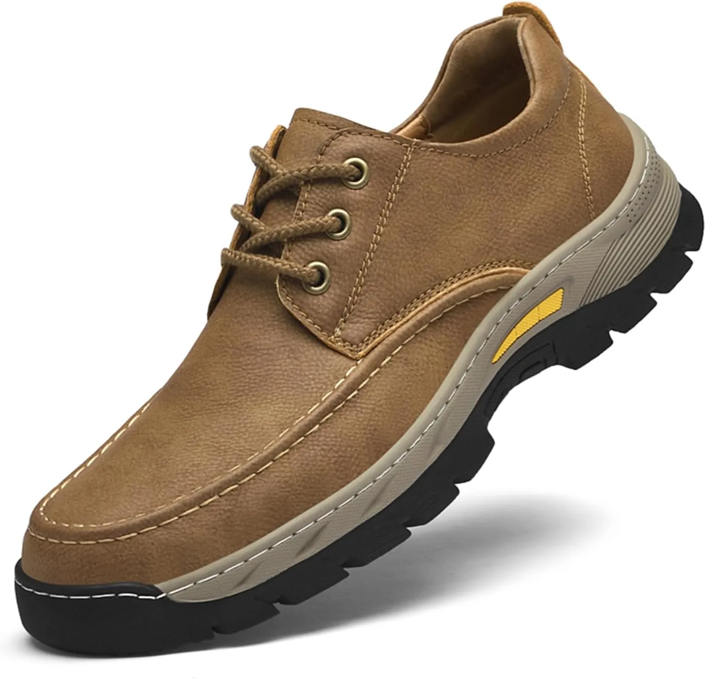 Men's Waterproof Leather Low-Top Hiking Shoes Casual Lace Up Non-Slip Wear-Resistant Thick-Soled Outdoor Walking Sneakers Moccasin Work Shoes