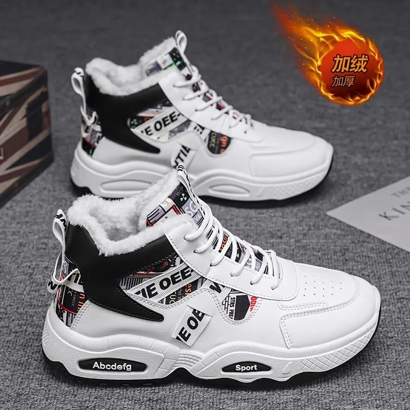 Men's Winter Warm Fleece-Lined Sneakers - Thick, Non-Slip, Durable Casual Shoes with Lace-Up Design for Outdoor Activities