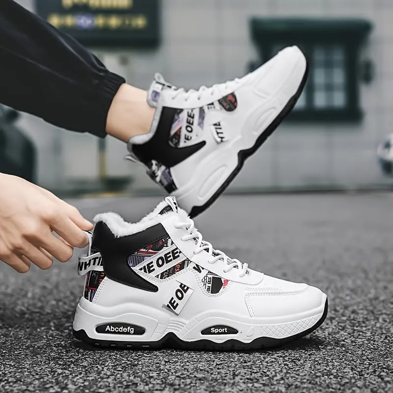 Men's Winter Warm Fleece-Lined Sneakers - Thick, Non-Slip, Durable Casual Shoes with Lace-Up Design for Outdoor Activities