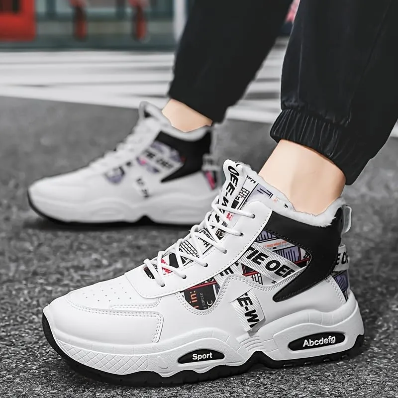 Men's Winter Warm Fleece-Lined Sneakers - Thick, Non-Slip, Durable Casual Shoes with Lace-Up Design for Outdoor Activities