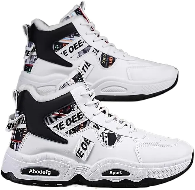 Men's Winter Warm Fleece-Lined Sneakers - Thick, Non-Slip, Durable Casual Shoes with Lace-Up Design for Outdoor Activities
