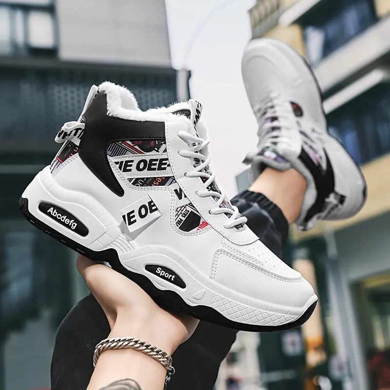 Men's Winter Warm Fleece-Lined Sneakers - Thick, Non-Slip, Durable Casual Shoes with Lace-Up Design for Outdoor Activities