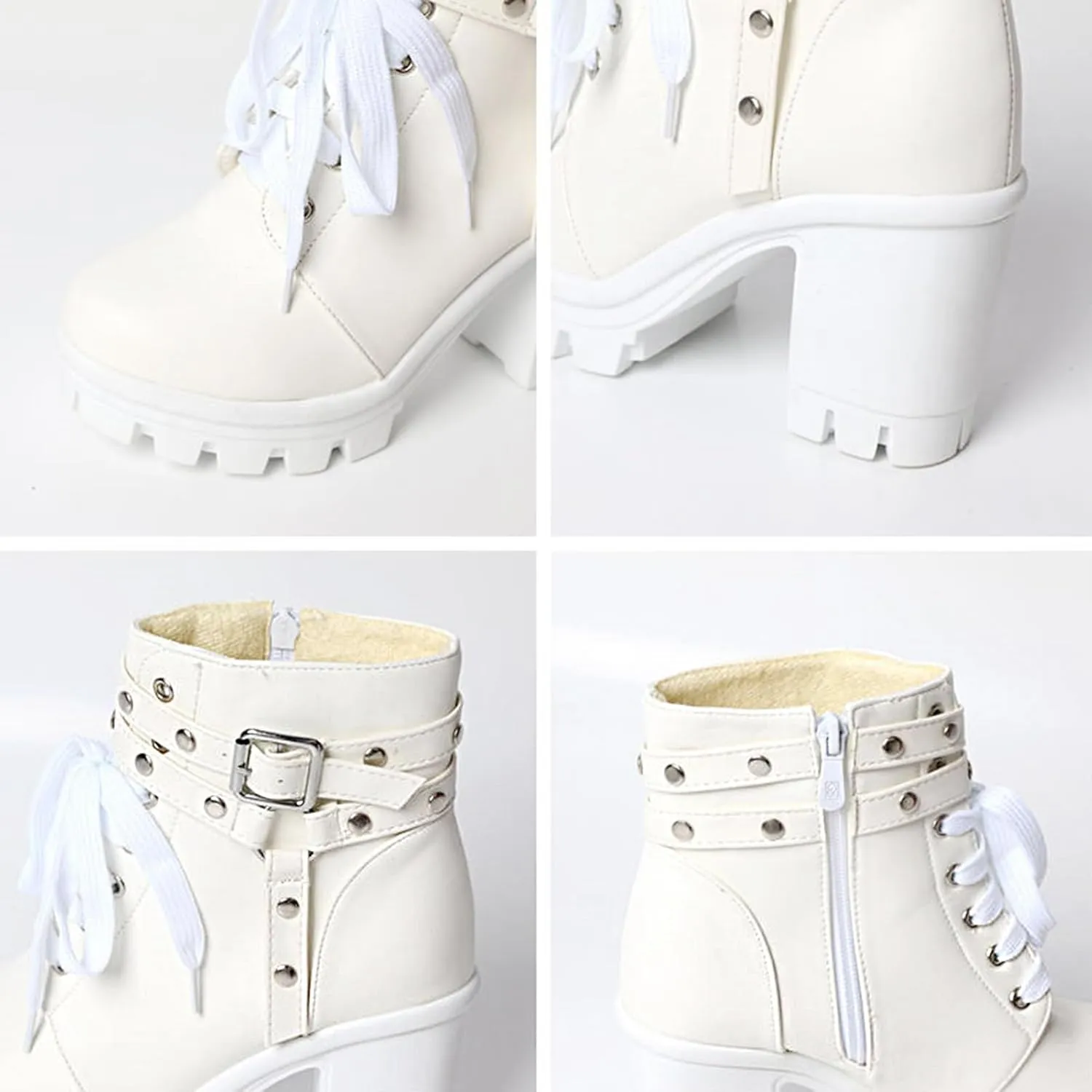 MEOTINA Goth Chunky Platform Boots for Women High Heel Black Ankle Booties Rivets Punk Combat Boot Shoes