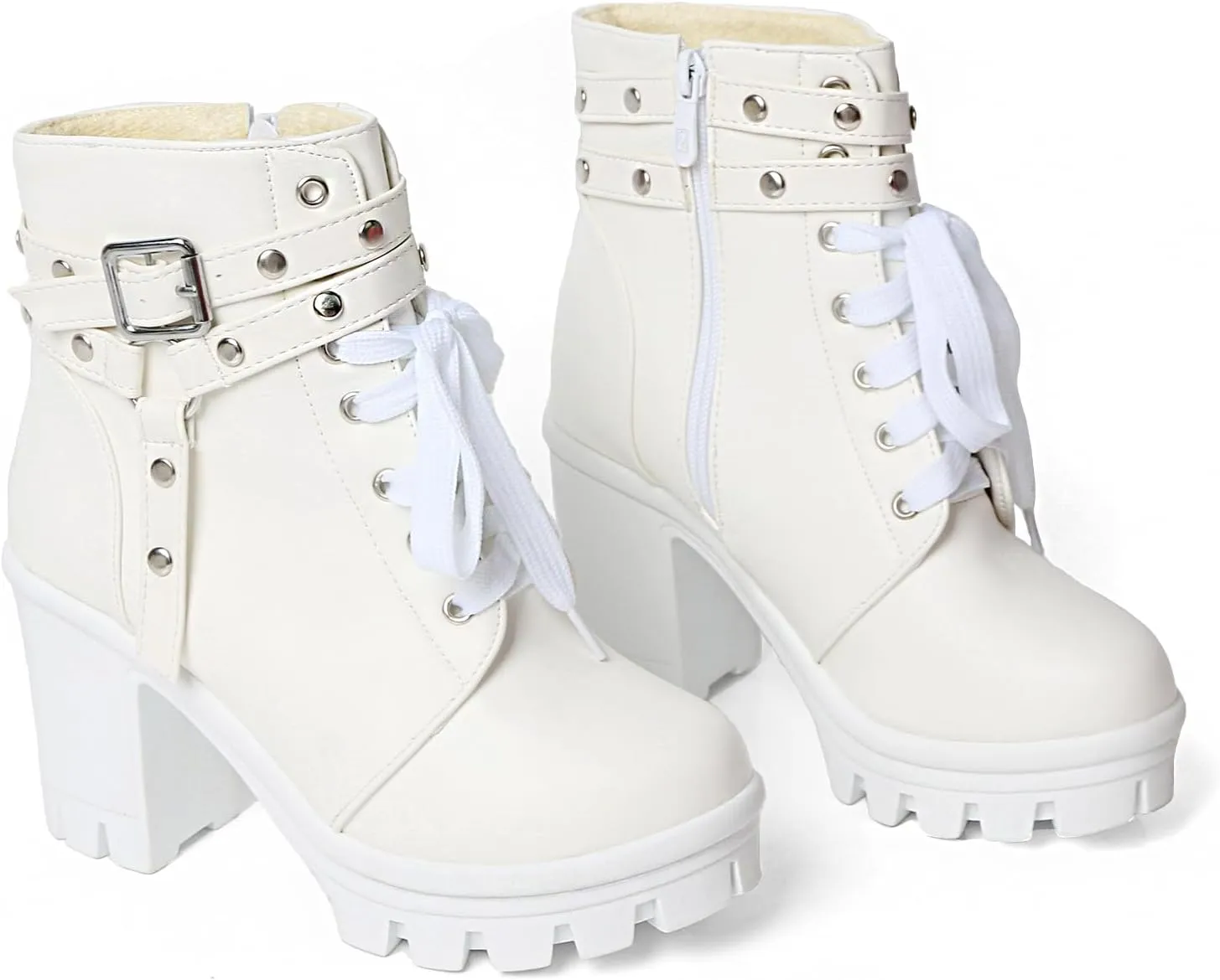 MEOTINA Goth Chunky Platform Boots for Women High Heel Black Ankle Booties Rivets Punk Combat Boot Shoes