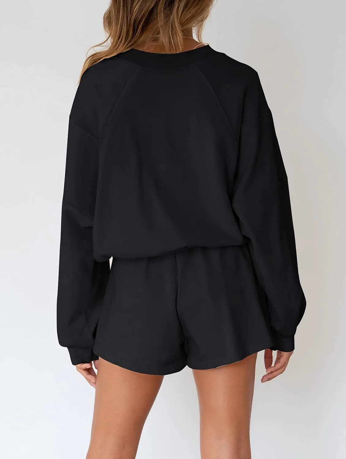 MEROKEETY Women's 2025 Fall Oversized Batwing Sleeve Lounge Sets Casual Top and Shorts 2 Piece Outfits Sweatsuit