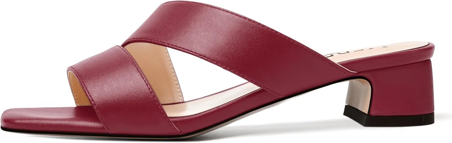 MERRORI Womens Slip On Bridal Matte Fashion Open Toe Chunky Low Heel Heeled Sandals 1.5 Inch