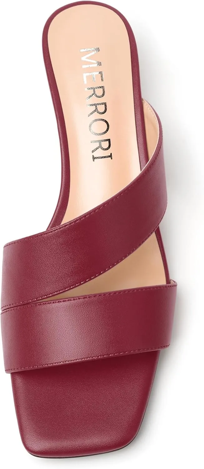 MERRORI Womens Slip On Bridal Matte Fashion Open Toe Chunky Low Heel Heeled Sandals 1.5 Inch