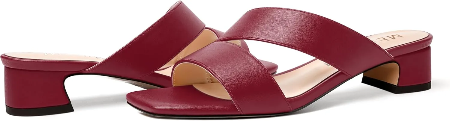 MERRORI Womens Slip On Bridal Matte Fashion Open Toe Chunky Low Heel Heeled Sandals 1.5 Inch