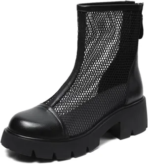 Mesh Boots for Women Platform Combat Mesh Booties Round Toe High Top Sandals Womens Back Zipper Dress Fishnet Boots