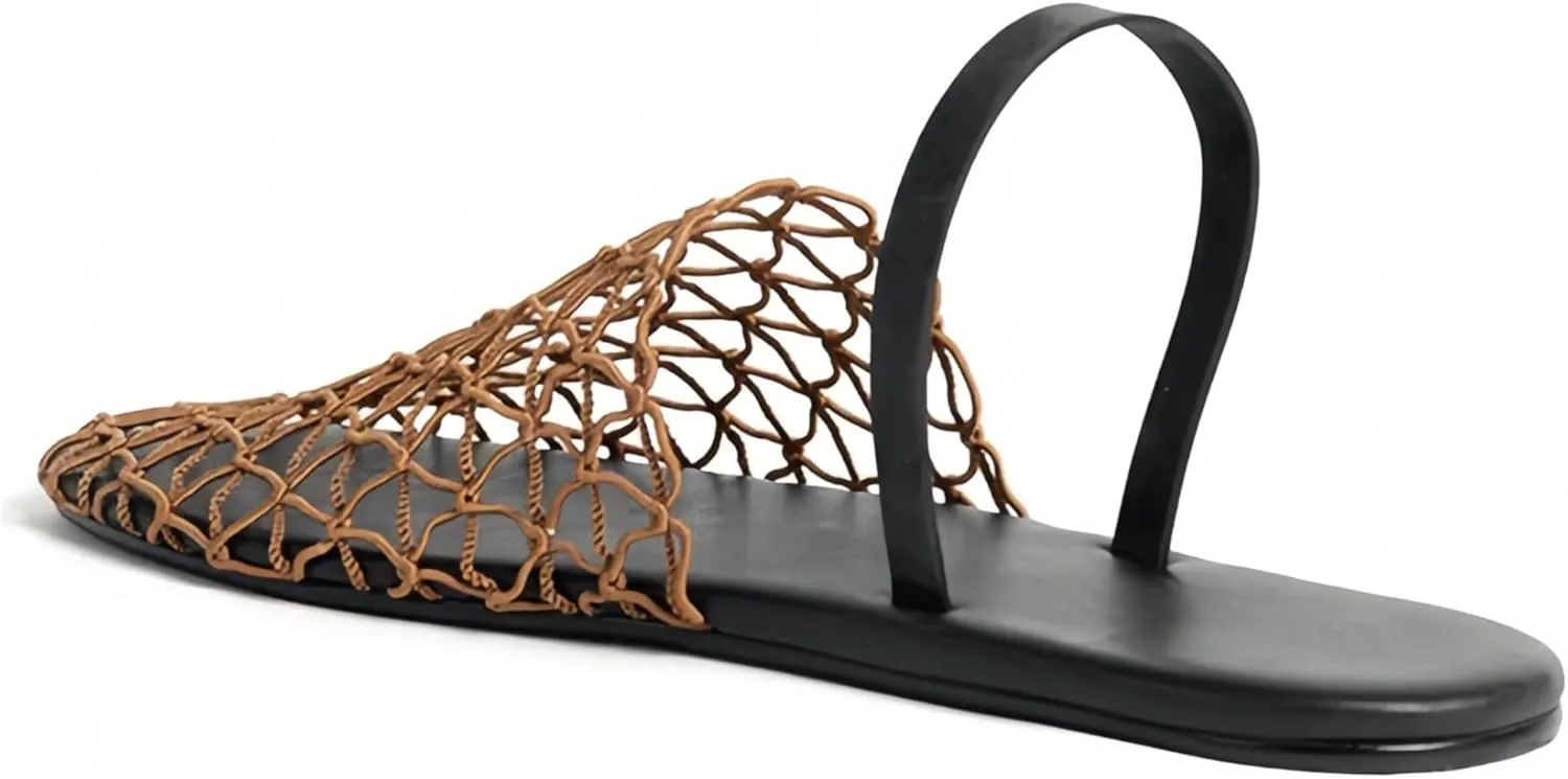 Mesh Flats Sandals for Women Back Strap Round Toe Slip On Slides Summer Comfortable Dress Shoes