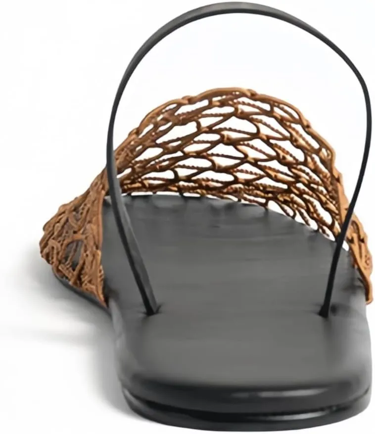 Mesh Flats Sandals for Women Back Strap Round Toe Slip On Slides Summer Comfortable Dress Shoes