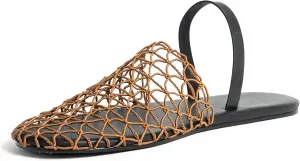 Mesh Flats Sandals for Women Back Strap Round Toe Slip On Slides Summer Comfortable Dress Shoes