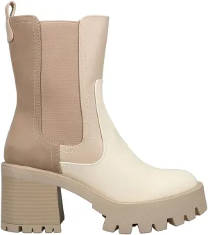 MIA Womens Remi Round Toe Platform Chelsea Casual Boots Mid Calf High Heel 3" & Up - Beige
