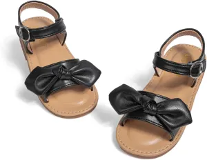 Miamooi Toddler Girls Summer Sandals Little Kid Open Toe Princess Dress Flats Sandals PU Leather Rubber Sole Wedding School Shoes