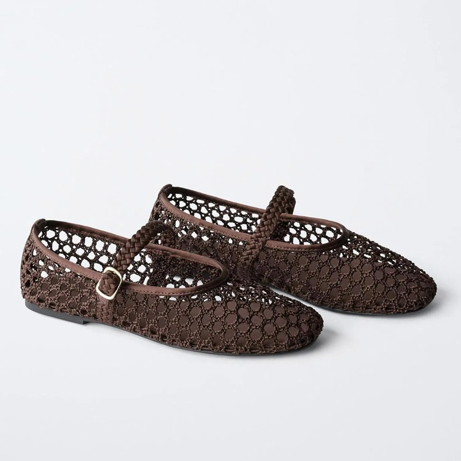 MICIFA Ballet Flats Round Toe Bow Fishnet Mary Jane Flats Dress Wedding Ballerinas Shoes