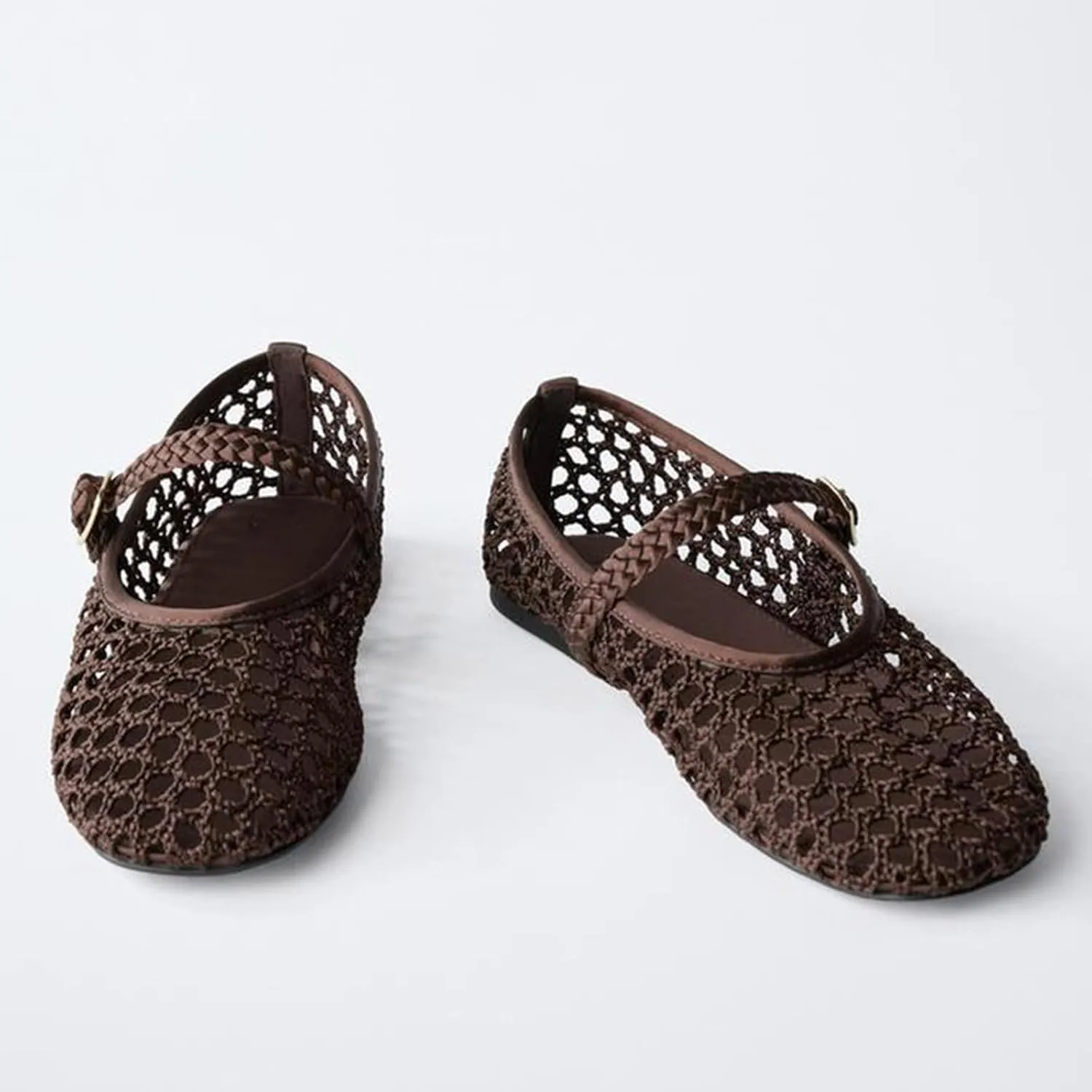 MICIFA Ballet Flats Round Toe Bow Fishnet Mary Jane Flats Dress Wedding Ballerinas Shoes