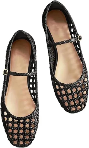 MICIFA Ballet Flats Round Toe Bow Fishnet Mary Jane Flats Dress Wedding Ballerinas Shoes