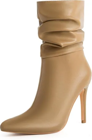 Mid Calf Boots for Women Stiletto High Heel Slouch Boots Pointed Toe Side Zipper Sexy Fashion Boots Waterproof Ankle Boots Fall Winter Dressy Boots