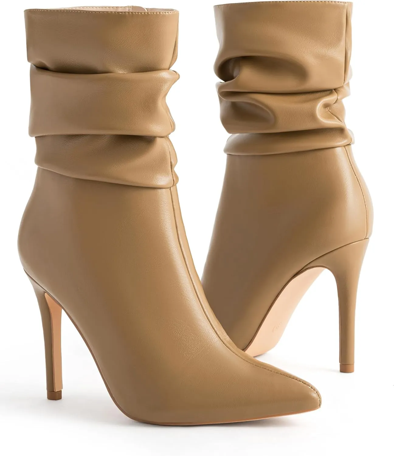 Mid Calf Boots for Women Stiletto High Heel Slouch Boots Pointed Toe Side Zipper Sexy Fashion Boots Waterproof Ankle Boots Fall Winter Dressy Boots