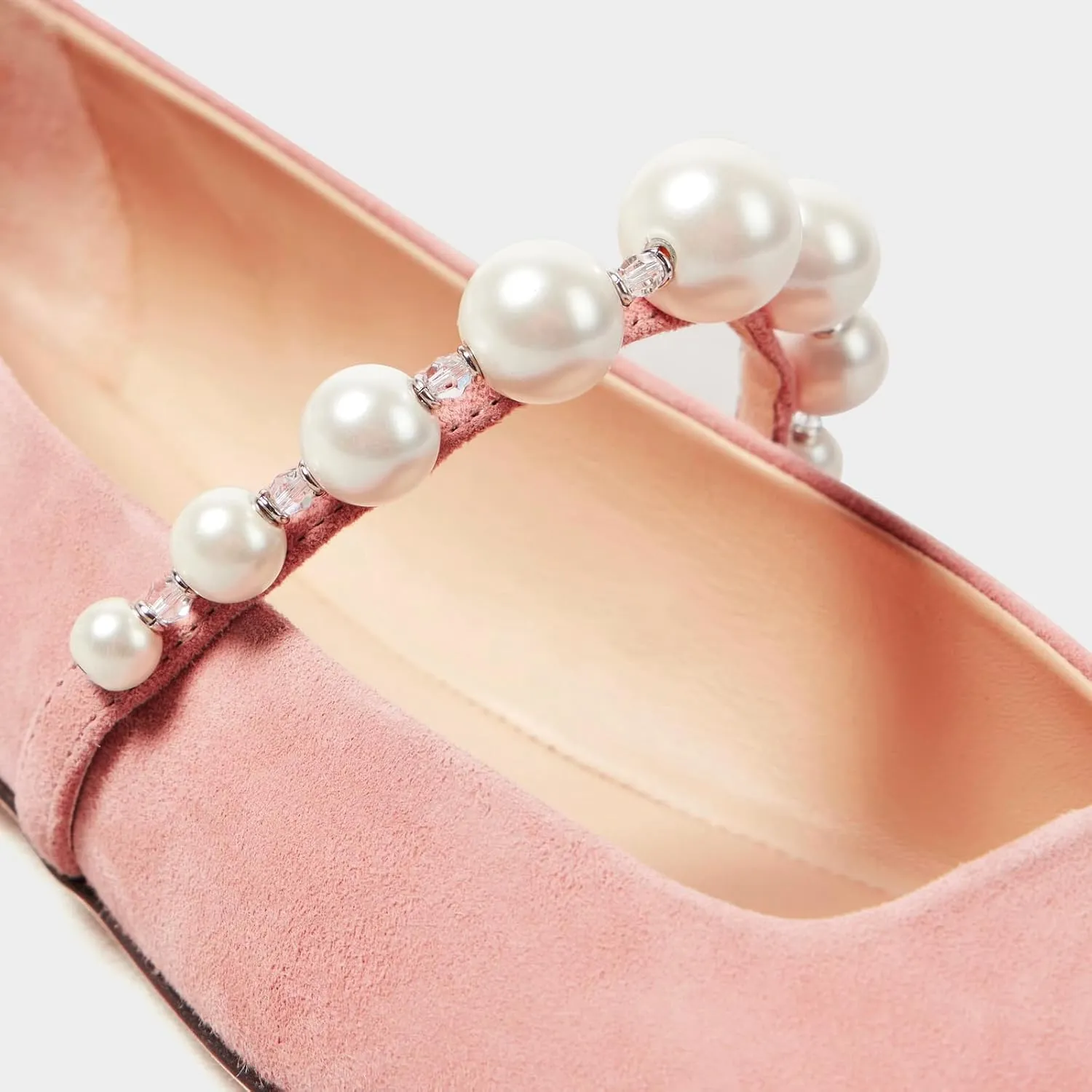 MIRAAZZURRA Mary Jane Flats for Women Ballet Flats Square Toe Pearl Strap Retro Dress Shoes