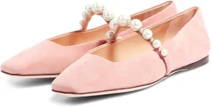 MIRAAZZURRA Mary Jane Flats for Women Ballet Flats Square Toe Pearl Strap Retro Dress Shoes