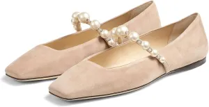 MIRAAZZURRA Mary Jane Flats for Women Ballet Flats Square Toe Pearl Strap Retro Dress Shoes