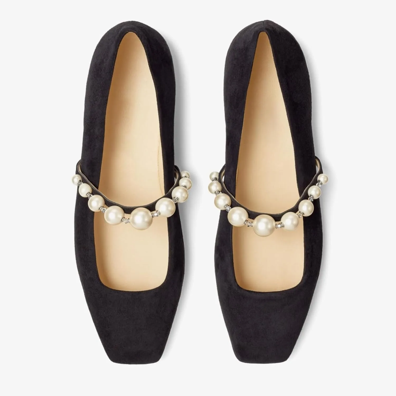 MIRAAZZURRA Mary Jane Flats for Women Ballet Flats Square Toe Pearl Strap Retro Dress Shoes