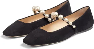 MIRAAZZURRA Mary Jane Flats for Women Ballet Flats Square Toe Pearl Strap Retro Dress Shoes