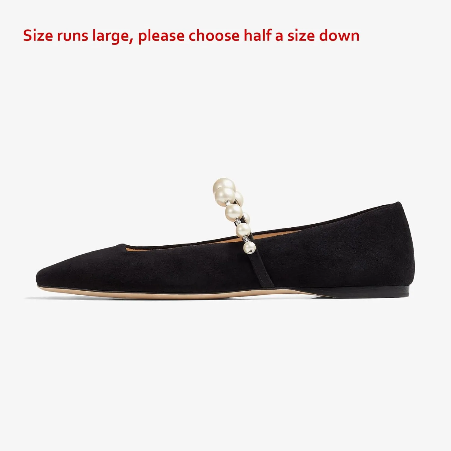 MIRAAZZURRA Mary Jane Flats for Women Ballet Flats Square Toe Pearl Strap Retro Dress Shoes