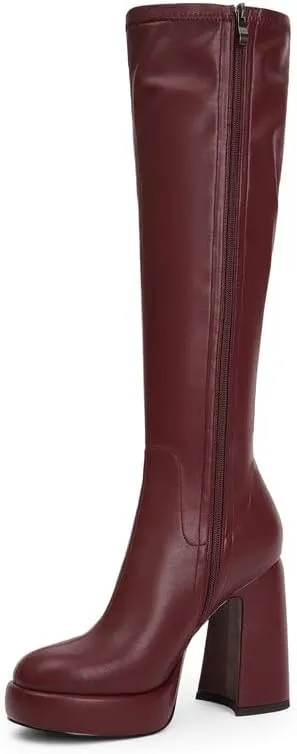 Modatope Platform Knee High Boots for Women Chunky Heel Rounded Toe Womens Knee High Boots Side Zipper Tall Boots