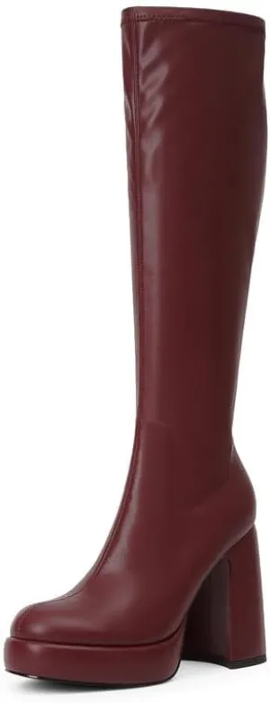 Modatope Platform Knee High Boots for Women Chunky Heel Rounded Toe Womens Knee High Boots Side Zipper Tall Boots