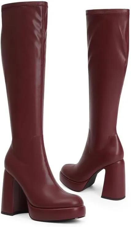 Modatope Platform Knee High Boots for Women Chunky Heel Rounded Toe Womens Knee High Boots Side Zipper Tall Boots