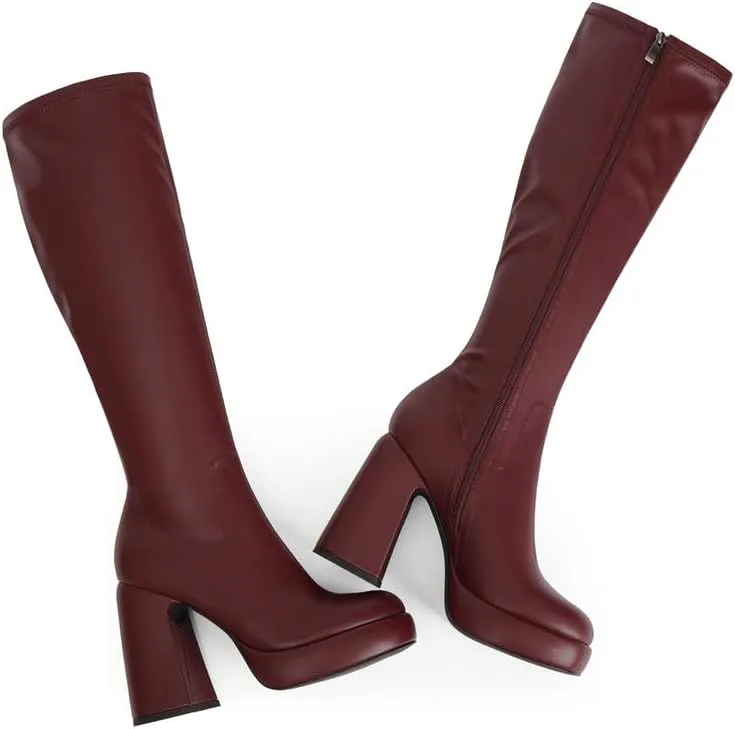 Modatope Platform Knee High Boots for Women Chunky Heel Rounded Toe Womens Knee High Boots Side Zipper Tall Boots