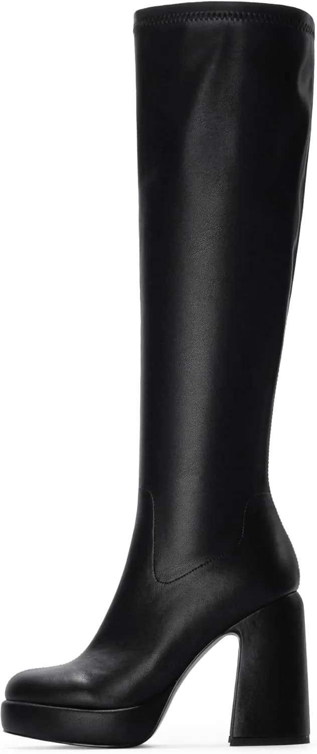 Modatope Platform Knee High Boots for Women Chunky Heel Rounded Toe Womens Knee High Boots Side Zipper Tall Boots