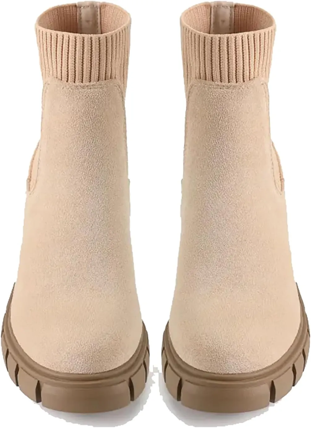 MOUSSE FIT Women's British Style Boots Elastic Chunky Heel Lug Sole Booties