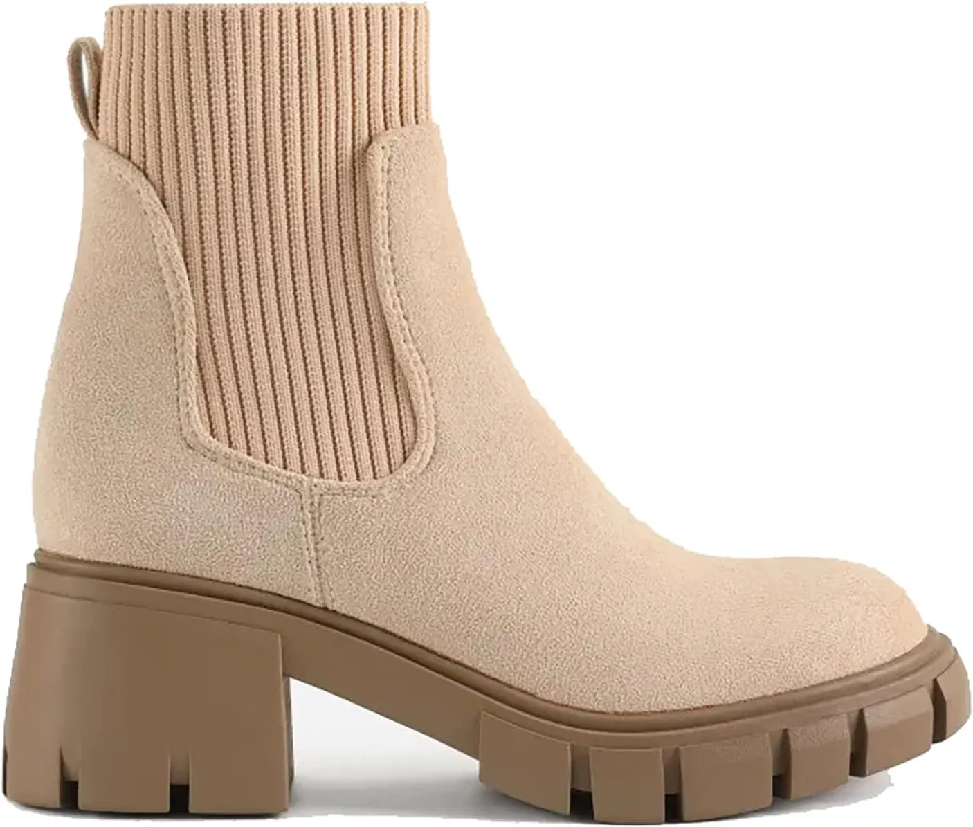 MOUSSE FIT Women's British Style Boots Elastic Chunky Heel Lug Sole Booties