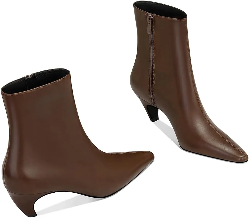MSONLYDN Women's Kitten Heel Ankle Boots, 2.2 Inch Pointed Toe Short Boots Side Zipper Low Heel Mid Calf Dress Booties