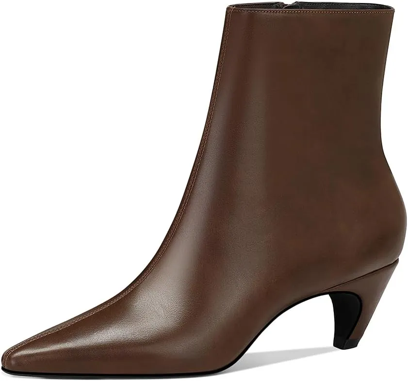 MSONLYDN Women's Kitten Heel Ankle Boots, 2.2 Inch Pointed Toe Short Boots Side Zipper Low Heel Mid Calf Dress Booties