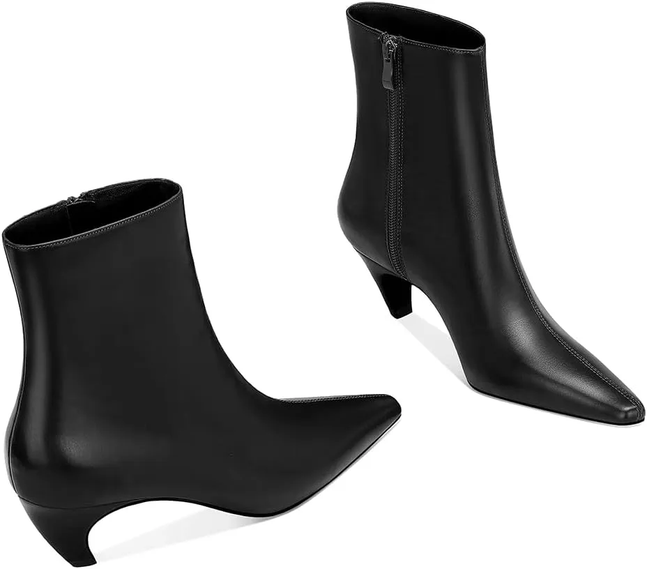 MSONLYDN Women's Kitten Heel Ankle Boots, 2.2 Inch Pointed Toe Short Boots Side Zipper Low Heel Mid Calf Dress Booties