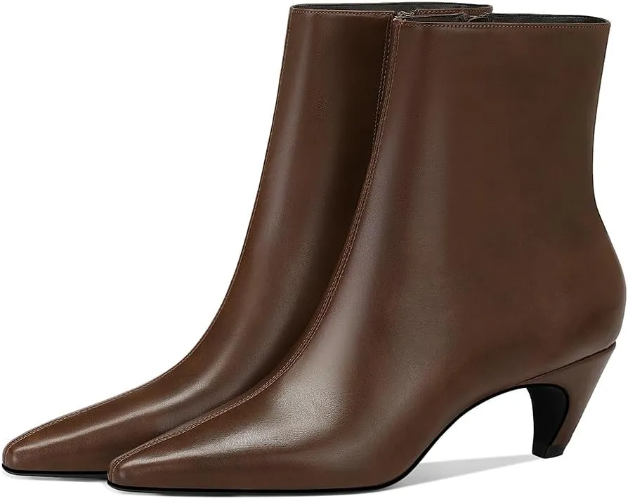 MSONLYDN Women's Kitten Heel Ankle Boots, 2.2 Inch Pointed Toe Short Boots Side Zipper Low Heel Mid Calf Dress Booties