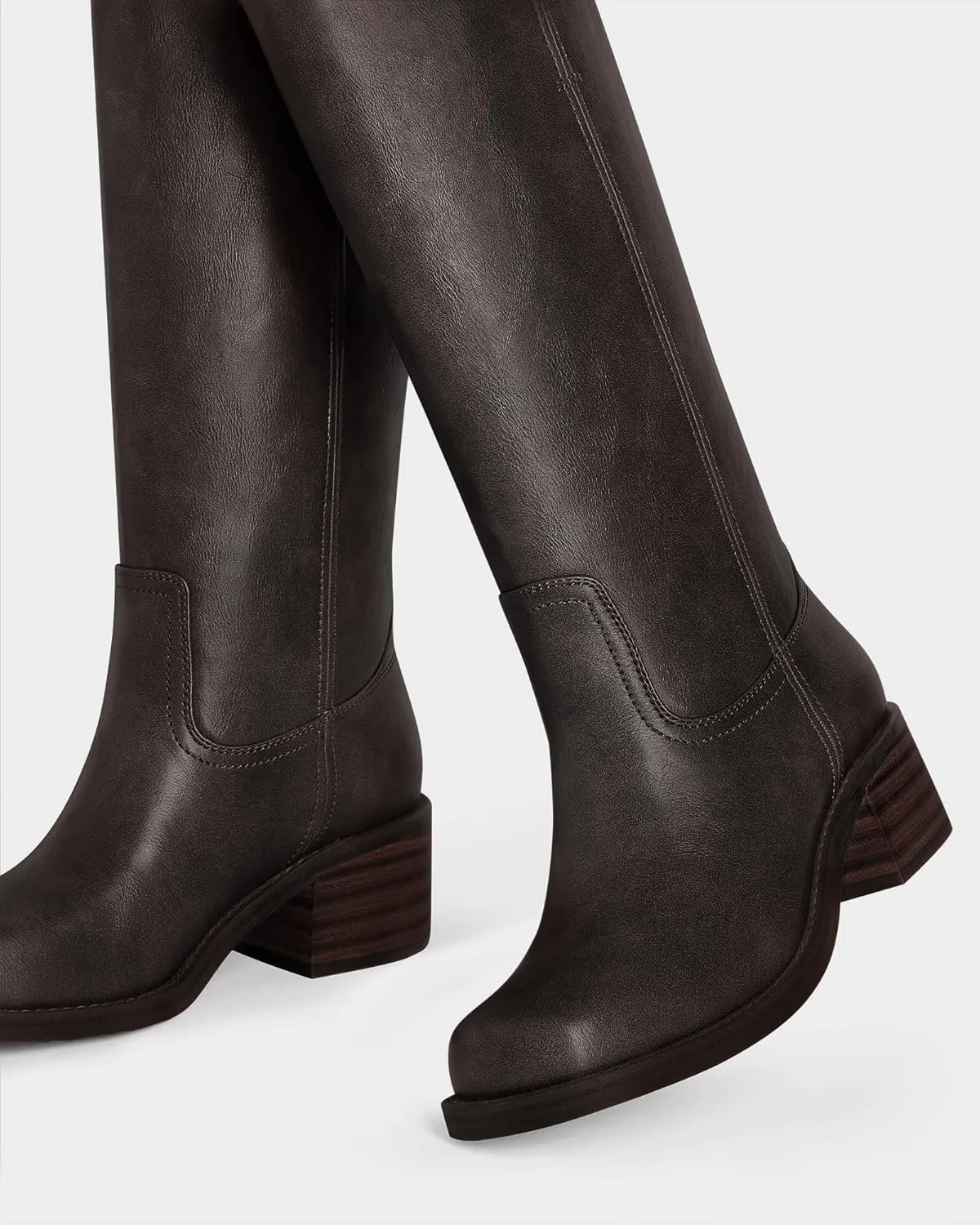 MUCCCUTE Campus Knee High Boots for Women Wide Calf Square Toe Chunky Block Low Heel Tall Long Boots Pull On