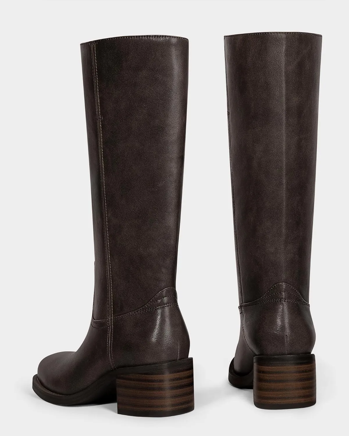 MUCCCUTE Campus Knee High Boots for Women Wide Calf Square Toe Chunky Block Low Heel Tall Long Boots Pull On