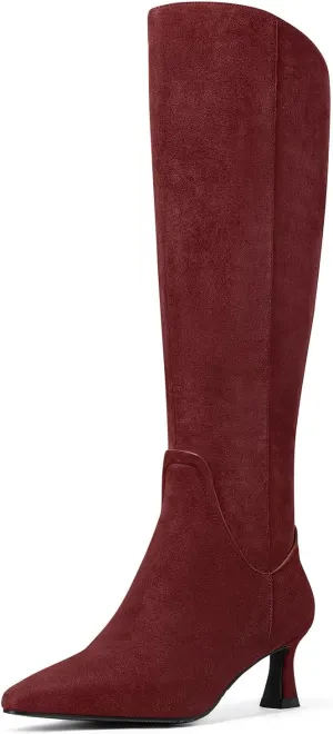 MUCCCUTE Knee High Boots for Women Kitten Heel Tall Boots Pointed Toe Slip On Sexy Fashion Long Botas with Full Side Zipper