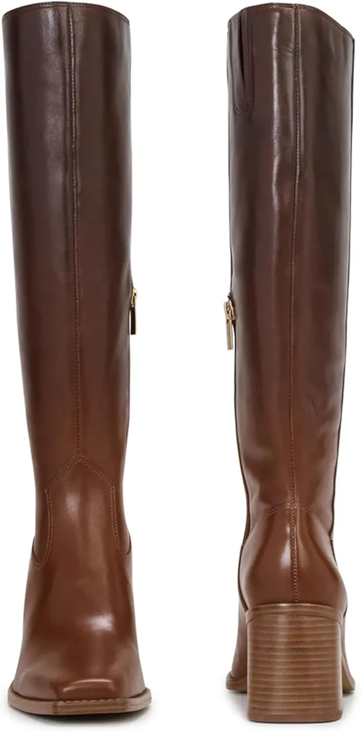 MUCCCUTE Knee High Boots for Women - Square Toe Chunky Block Heel Boots with Side Zipper Pull On Tall Boot