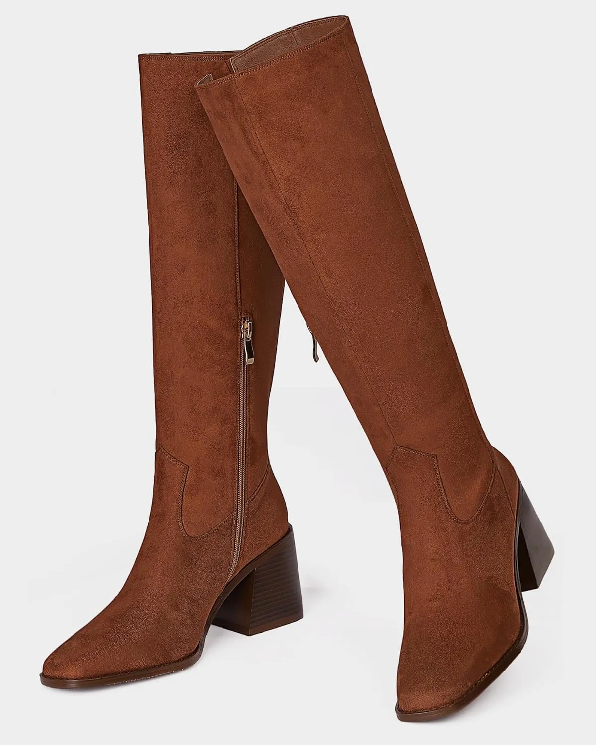 MUCCCUTE Knee High Boots for Women - Square Toe Chunky Block Heel Boots with Side Zipper Pull On Tall Boot